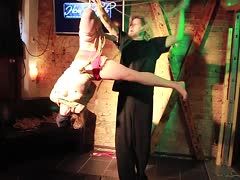 Blonde girl is hung up and shown