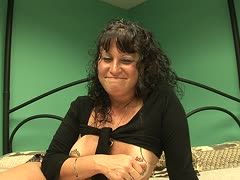 Filthy pierced granny strips and masturbates
